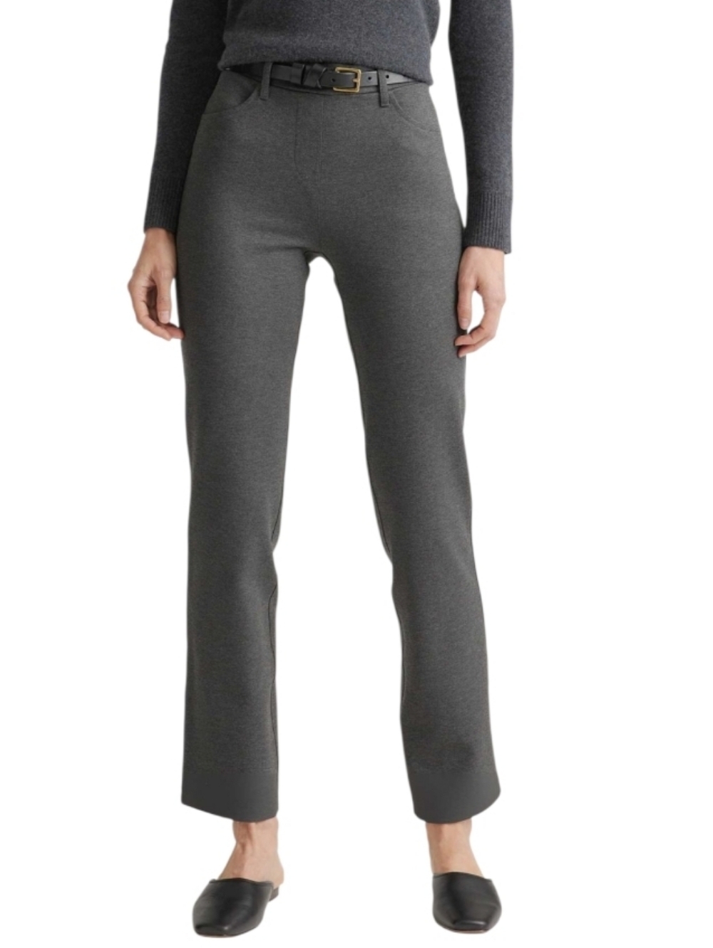 Quince Ultra-Stretch Ponte Straight Charcoal Pants-NWT